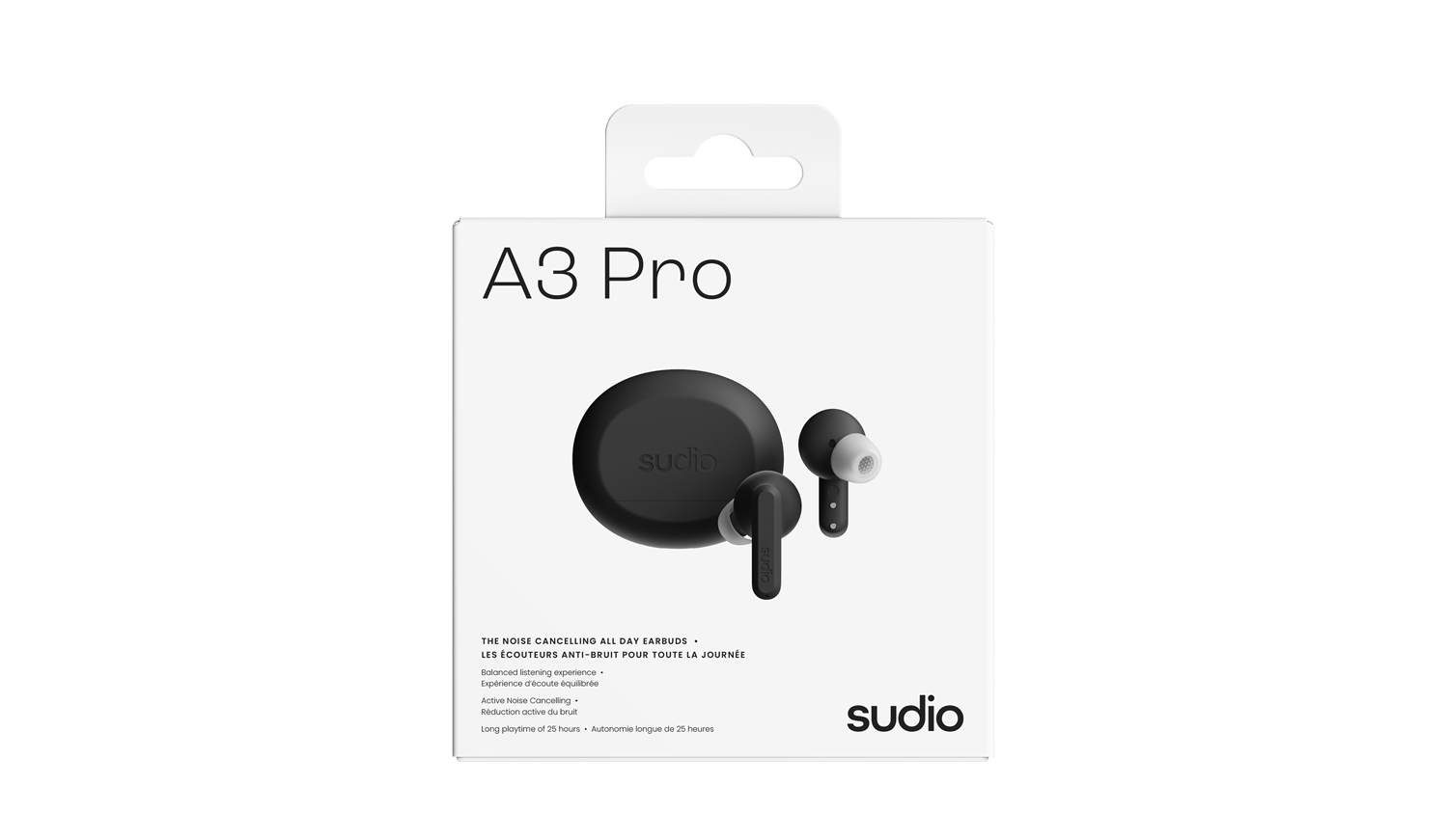 Sudio A3 Pro Earbuds and Case package box